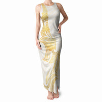 Polynesia White Sunday Tank Maxi Dress Polynesian Tattoo Plumeria Hibiscus Gold