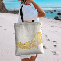 Polynesia White Sunday Tote Bag Polynesian Tattoo Plumeria Hibiscus Gold
