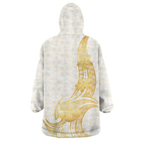 Polynesia White Sunday Wearable Blanket Hoodie Polynesian Tattoo Plumeria Hibiscus Gold