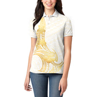 Polynesia White Sunday Women Polo Shirt Polynesian Tattoo Plumeria Hibiscus Gold