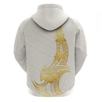Polynesia White Sunday Zip Hoodie Polynesian Tattoo Plumeria Hibiscus Gold