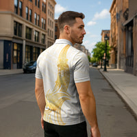 Polynesia White Sunday Zipper Polo Shirt Polynesian Tattoo Plumeria Hibiscus Gold