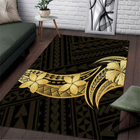 Gold Black Polynesia Hibiscus Plumeria Tattoo Area Rug