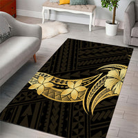 Gold Black Polynesia Hibiscus Plumeria Tattoo Area Rug