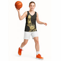 Gold Black Polynesia Hibiscus Plumeria Tattoo Basketball Jersey