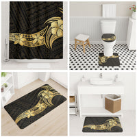 Gold Black Polynesia Hibiscus Plumeria Tattoo Bathroom Set