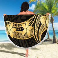 Gold Black Polynesia Hibiscus Plumeria Tattoo Beach Blanket