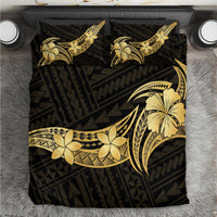 Gold Black Polynesia Hibiscus Plumeria Tattoo Bedding Set