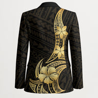 Gold Black Polynesia Hibiscus Plumeria Tattoo Blazer