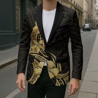 Gold Black Polynesia Hibiscus Plumeria Tattoo Blazer