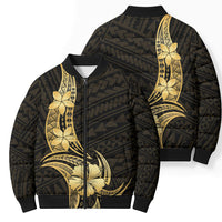 Gold Black Polynesia Hibiscus Plumeria Tattoo Bomber Puffer Jacket