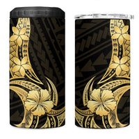 Gold Black Polynesia Hibiscus Plumeria Tattoo 4 in 1 Can Cooler Tumbler