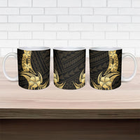 Gold Black Polynesia Hibiscus Plumeria Tattoo Ceramic Mug