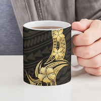 Gold Black Polynesia Hibiscus Plumeria Tattoo Ceramic Mug