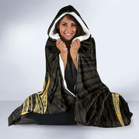 Gold Black Polynesia Hibiscus Plumeria Tattoo Hooded Blanket