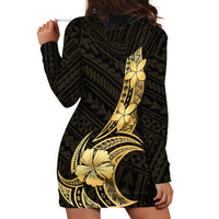 Gold Black Polynesia Hibiscus Plumeria Tattoo Hoodie Dress