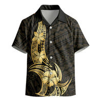 Gold Black Polynesia Hibiscus Plumeria Tattoo Kid Hawaiian Shirt