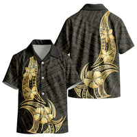 Gold Black Polynesia Hibiscus Plumeria Tattoo Kid Hawaiian Shirt