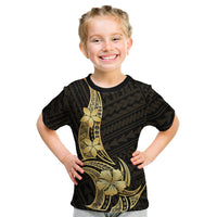 Gold Black Polynesia Hibiscus Plumeria Tattoo Kid T Shirt