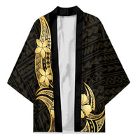 Gold Black Polynesia Hibiscus Plumeria Tattoo Kimono