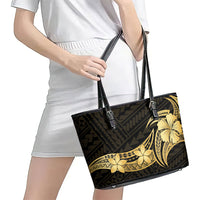 Gold Black Polynesia Hibiscus Plumeria Tattoo Leather Tote Bag