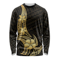 Gold Black Polynesia Hibiscus Plumeria Tattoo Long Sleeve Shirt