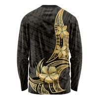Gold Black Polynesia Hibiscus Plumeria Tattoo Long Sleeve Shirt