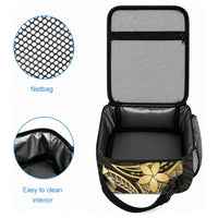 Gold Black Polynesia Hibiscus Plumeria Tattoo Lunch Bag