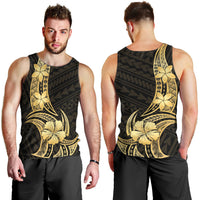 Gold Black Polynesia Hibiscus Plumeria Tattoo Men Tank Top