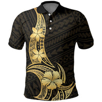 Gold Black Polynesia Hibiscus Plumeria Tattoo Polo Shirt