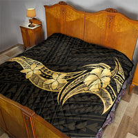 Gold Black Polynesia Hibiscus Plumeria Tattoo Quilt