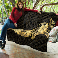 Gold Black Polynesia Hibiscus Plumeria Tattoo Quilt
