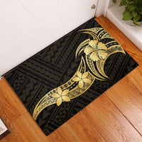 Gold Black Polynesia Hibiscus Plumeria Tattoo Rubber Doormat