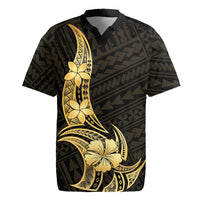 Gold Black Polynesia Hibiscus Plumeria Tattoo Rugby Jersey
