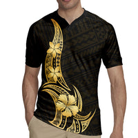 Gold Black Polynesia Hibiscus Plumeria Tattoo Rugby Jersey