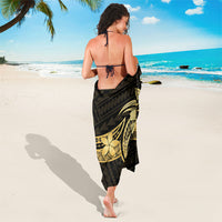 Gold Black Polynesia Hibiscus Plumeria Tattoo Sarong