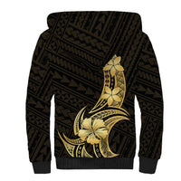 Gold Black Polynesia Hibiscus Plumeria Tattoo Sherpa Hoodie