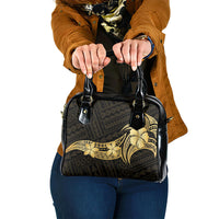 Gold Black Polynesia Hibiscus Plumeria Tattoo Shoulder Handbag