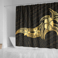 Gold Black Polynesia Hibiscus Plumeria Tattoo Shower Curtain