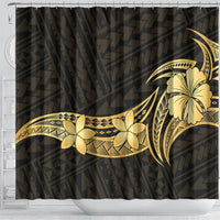 Gold Black Polynesia Hibiscus Plumeria Tattoo Shower Curtain