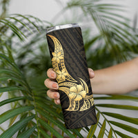 Gold Black Polynesia Hibiscus Plumeria Tattoo Skinny Tumbler