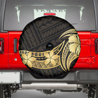 Gold Black Polynesia Hibiscus Plumeria Tattoo Spare Tire Cover