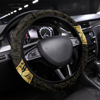 Gold Black Polynesia Hibiscus Plumeria Tattoo Steering Wheel Cover
