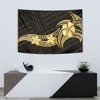Gold Black Polynesia Hibiscus Plumeria Tattoo Tapestry