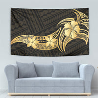 Gold Black Polynesia Hibiscus Plumeria Tattoo Tapestry