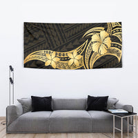 Gold Black Polynesia Hibiscus Plumeria Tattoo Tapestry