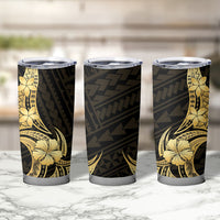 Gold Black Polynesia Hibiscus Plumeria Tattoo Tumbler Cup