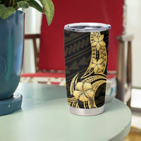 Gold Black Polynesia Hibiscus Plumeria Tattoo Tumbler Cup