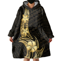 Gold Black Polynesia Hibiscus Plumeria Tattoo Wearable Blanket Hoodie