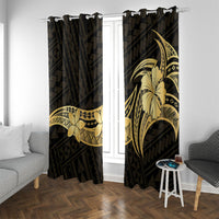 Gold Black Polynesia Hibiscus Plumeria Tattoo Window Curtain